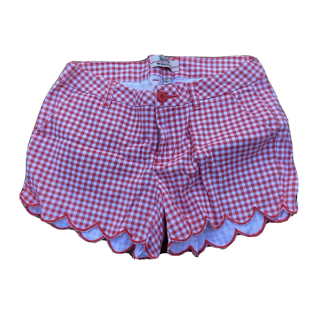BEBOP Womens Salmon Red White Check Stretch Shorts Size 7 3.5" Inseam Scallop
